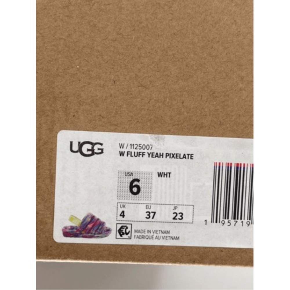 UGG Slippers Women 6 Rainbow Fluff Yeah Pixelate Faux Fur New‎ - Picture 8 of 8